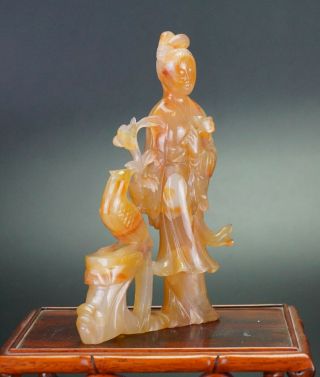 Antique Chinese Agate Hardstone Carving Guanyin Immortal Figurine 19th/20th C 6