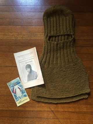Wwi Us Army Red Cross Knitted Wool Balaclava Scarf W/rare Instruction Booklet