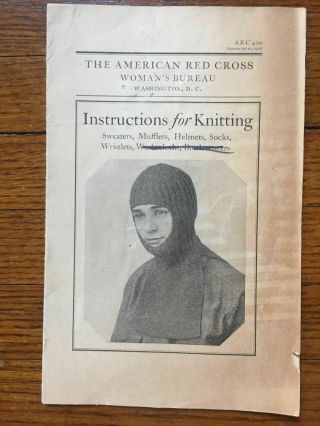 WWI US Army Red Cross knitted wool balaclava scarf w/rare instruction booklet 2