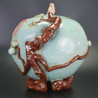 HUGE RARE Chinese Famille Rose Flambe Glaze Shiwan Longevity SHOU Jar & Cover 4