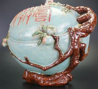 HUGE RARE Chinese Famille Rose Flambe Glaze Shiwan Longevity SHOU Jar & Cover 5
