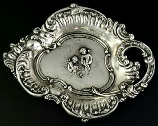 Antique Unger Brothers Art Nouveau Sterling Silver Tray Or Bowl W/ Cherubs