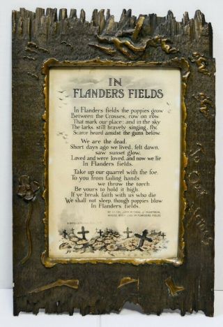 Wwi Flanders Fields Poem Mourning Carved Picture Frame Folk Arts Crafts Vtg