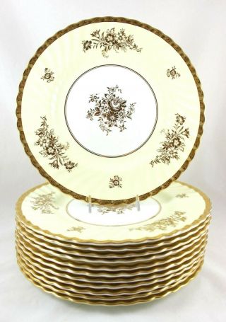 Fab Set 10 Gold Encrusted Dinner Plates Vintage Minton China H4925 Flowers Cream