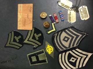 Wwii Soldier Dog Tags & Next Of Kin Tag,  Medal Of Good Conduct Patches & More