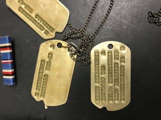 WWII SOLDIER DOG TAGS & NEXT OF KIN TAG,  MEDAL OF GOOD CONDUCT PATCHES & MORE 2