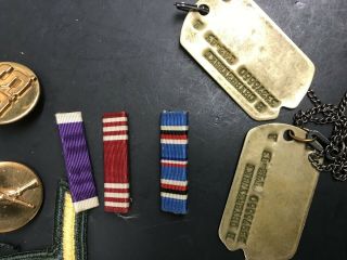 WWII SOLDIER DOG TAGS & NEXT OF KIN TAG,  MEDAL OF GOOD CONDUCT PATCHES & MORE 3