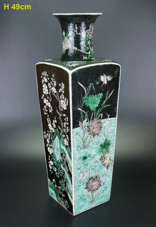 Huge Antique Chinese Famille Verte Sancai Noire Porcelain Vase Kangxi Styl 19thc