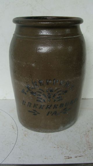 19th C Salt Glaze Stoneware Canning Jar W Cobalt,  Reppert Pa