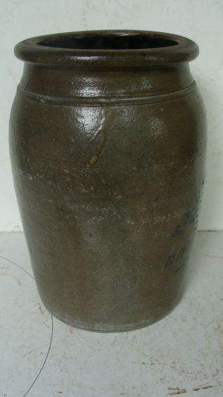 19th C salt glaze stoneware canning jar w cobalt,  Reppert Pa 4