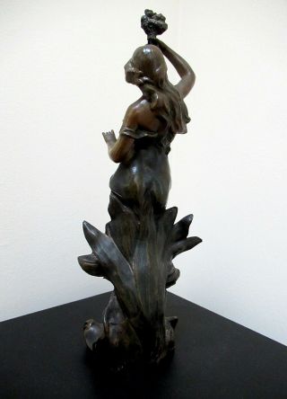 ANTIQUE FRENCH ART NOUVEAU BRONZED SPELTER METAL LADY STATUE by RUCHOT - SIGNED 6
