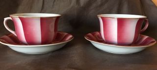 2 china Tea cups Giò Ponti,  Richard Ginori ' 30 years w.  saucers.  airbrush tech. 2