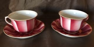 2 china Tea cups Giò Ponti,  Richard Ginori ' 30 years w.  saucers.  airbrush tech. 3