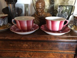2 china Tea cups Giò Ponti,  Richard Ginori ' 30 years w.  saucers.  airbrush tech. 6