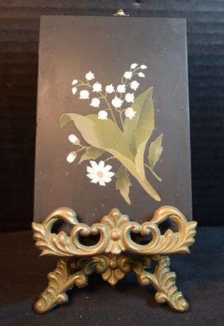 Lovely Italian Pietra Dura Stone Plaque With Lillies