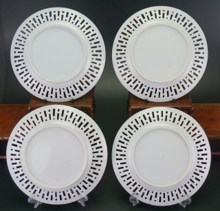 RARE SET 4 Antique Chinese Canton Famille Rose Porcelain Plate with Pierced Rim 12