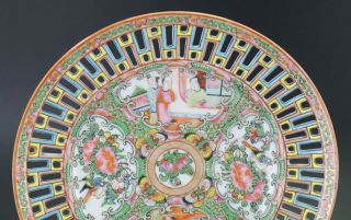 RARE SET 4 Antique Chinese Canton Famille Rose Porcelain Plate with Pierced Rim 6