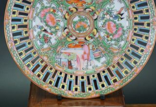 RARE SET 4 Antique Chinese Canton Famille Rose Porcelain Plate with Pierced Rim 9