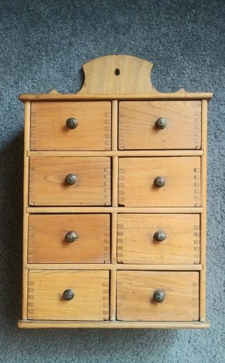 Vintage Antique Primitive Wood Spice/apothecary 8 Drawer Cabinet - 17 " Tall