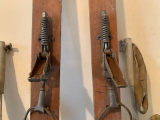 Rare Vintage Wooden Skis and Poles 2