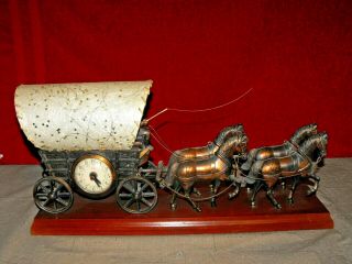 Vintage United Goods Co.  Covered Wagon W/horses Model 550 Electric Clock - Lamp