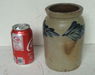 Small (1/2 Gallon Or Pint) 19th C Salt Glaze Stoneware Canning Jar W Cobalt