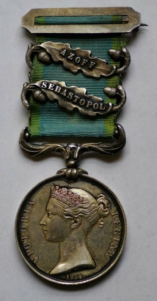 1854 British Crimea War Medal With Sevastapol And Sea Of Azoff Clasps " J.  Leech "