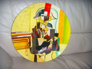 Vintage 17 3/4 " Modernist Abstract Cubism Wood Art Wall Platter