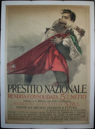 1918 Prestito Nazionale Wwi Mario Borgoni War Bond Poster Linen Vintage