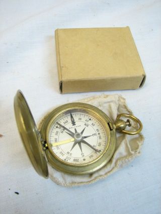 Wwii Us Army Military Waltham Brass Pocket Field Compass And Pouch