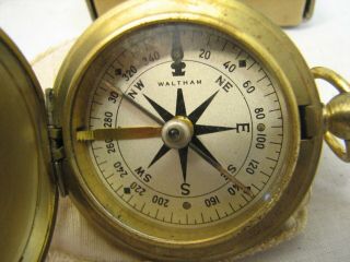 WWII US Army Military Waltham Brass Pocket Field Compass and Pouch 2