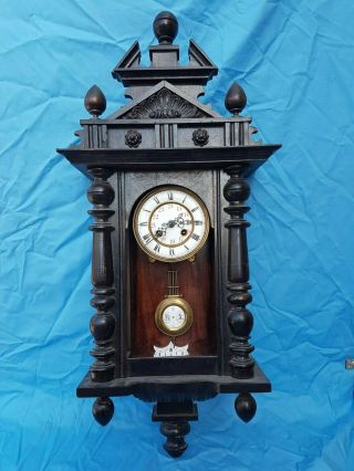 French Antiquity: Wall Clock,  Blackened Wood,  Napoléon 3,  Renaissance 19th