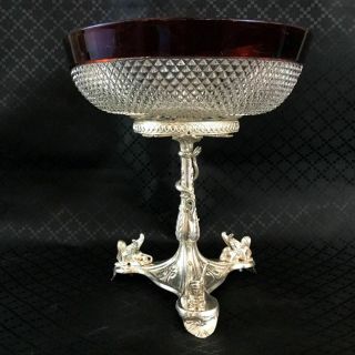 Antique Table Centerpiece Bowl Egyptian Revival Glass Silver Plate Sphinx Snake