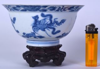 Chinese Porcelain Bowl Chinese Blue & White Antique Kangxi Mk & Period Khang Shi