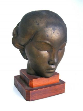 Antique 1920s Art Deco Frankart Bronze Clad Bust Of A Young Lady