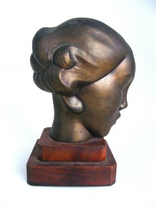 Antique 1920s Art Deco FRANKART Bronze Clad Bust of a Young Lady 2