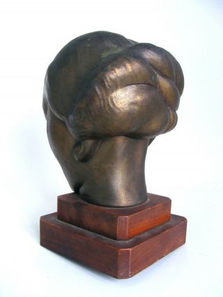 Antique 1920s Art Deco FRANKART Bronze Clad Bust of a Young Lady 5