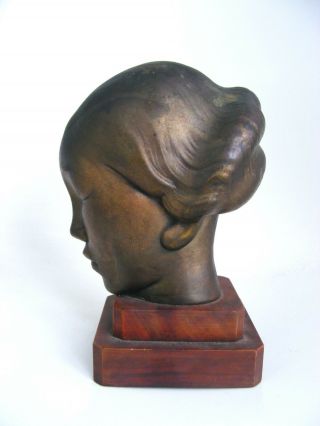 Antique 1920s Art Deco FRANKART Bronze Clad Bust of a Young Lady 6