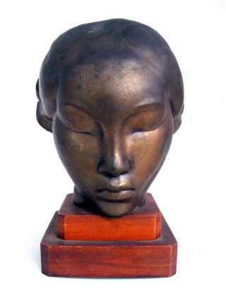 Antique 1920s Art Deco FRANKART Bronze Clad Bust of a Young Lady 8