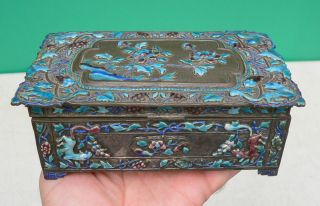 Antique c1900 Asian Chinese Enamel SMOKING SET Cigarette Box & Ashtrays 11