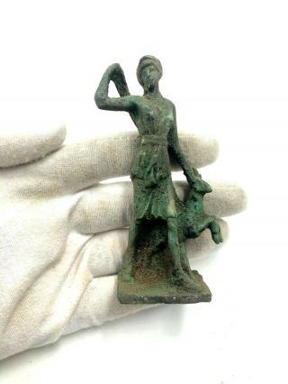 Extremely Rare Roman Ca.  300 Ad Bronze Statuette Of Hunting Goddess Diana R104