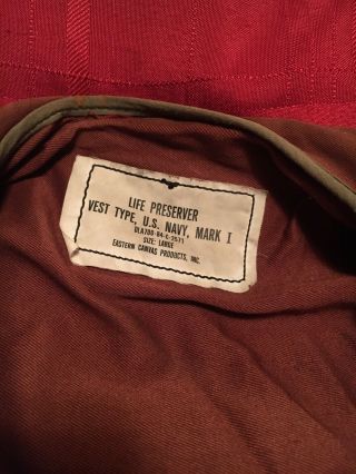LIFE PRESERVER VEST TYPE MARK - 1 Military Clothes Rare Vintage US Navy 6