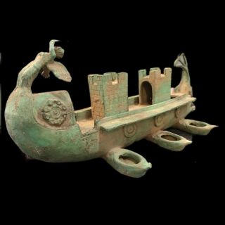 ROMAN ANCIENT BRONZE 6 SPOUTED SHIP OIL LAMP - 200 - 400 AD (5) LARGE 42 Cm LONG 2