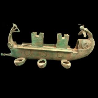 ROMAN ANCIENT BRONZE 6 SPOUTED SHIP OIL LAMP - 200 - 400 AD (5) LARGE 42 Cm LONG 5