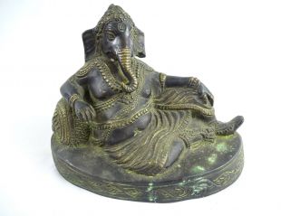 Antique Hindu Indian Fine Cast Bronze Indian Reclining Ganesh Deity Idol India