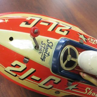 Vtg YONEZAWA JAPAN TIN LITHO SHOOTING STAR OUTBOARD RACER BOAT Wind Up FRICTION 6