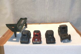 VINTAGE 1920 ' S A.  C.  WILLIAMS CAST IRON CAR CARRIER W/3 AUSTINS 12 1/2 