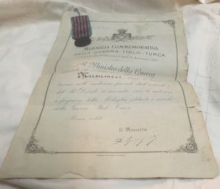 1912 Italian Libya Campaign Medal W Ribbon & Certificate (italo - Turkish War)