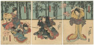 Japanese Woodblock Print,  Toyokuni Iii Utagawa,  Triptych,  Kabuki,  Ukiyo - E