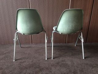 PAIR—Original Eames Herman Miller Sea Foam Fiberglass Stacking Shell Chairs 5